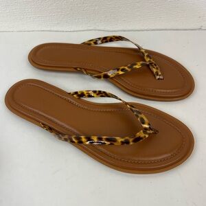 J. Crew Tortoiseshell Strap Brown Leather Flip Flop Sandals